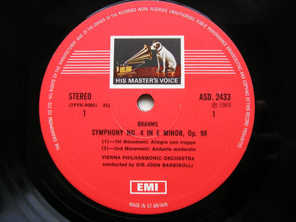 BRAHMS: SYMPHONY No. 4 / ACADEMIC FESTIVAL OVERTURE     BARBIROLLI / VIENNA PHILHARMONIC     ASD 2433