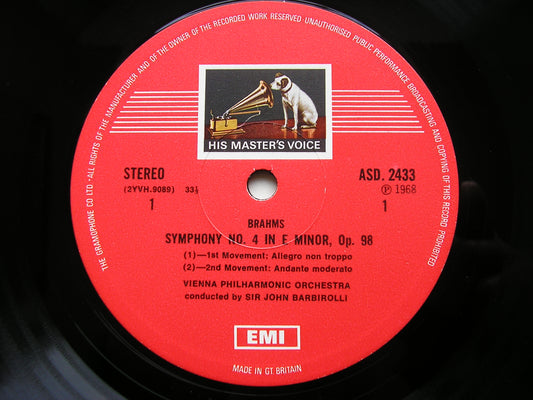 BRAHMS: SYMPHONY No. 4 / ACADEMIC FESTIVAL OVERTURE     BARBIROLLI / VIENNA PHILHARMONIC     ASD 2433