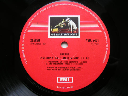 BRAHMS: SYMPHONY No. 1   BARBIROLLI / VIENNA PHILHARMONIC    ASD 2401
