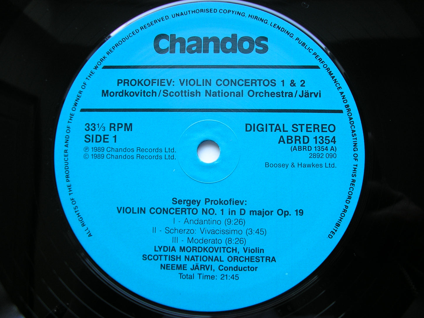 PROKOFIEV: THE TWO VIOLIN CONCERTOS   MORDKOVITCH / SCOTTISH NATIONAL ORCHESTRA / JARVI    ABRD 1354