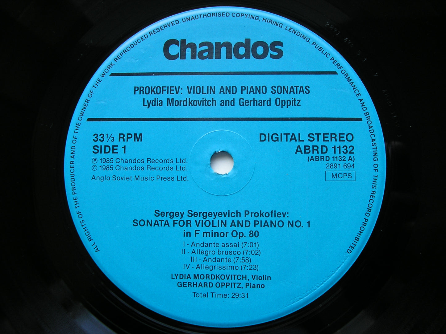 PROKOFIEV: TWO SONATAS FOR VIOLIN & PIANO      MORDKOVITCH / OPPITZ     ABRD 1132