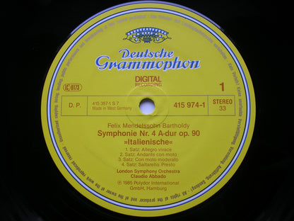 MENDELSSOHN: SYMPHONIES Nos. 4 'Italian'  &  5 'Reformation'      ABBADO / LONDON SYMPHONY   415 974