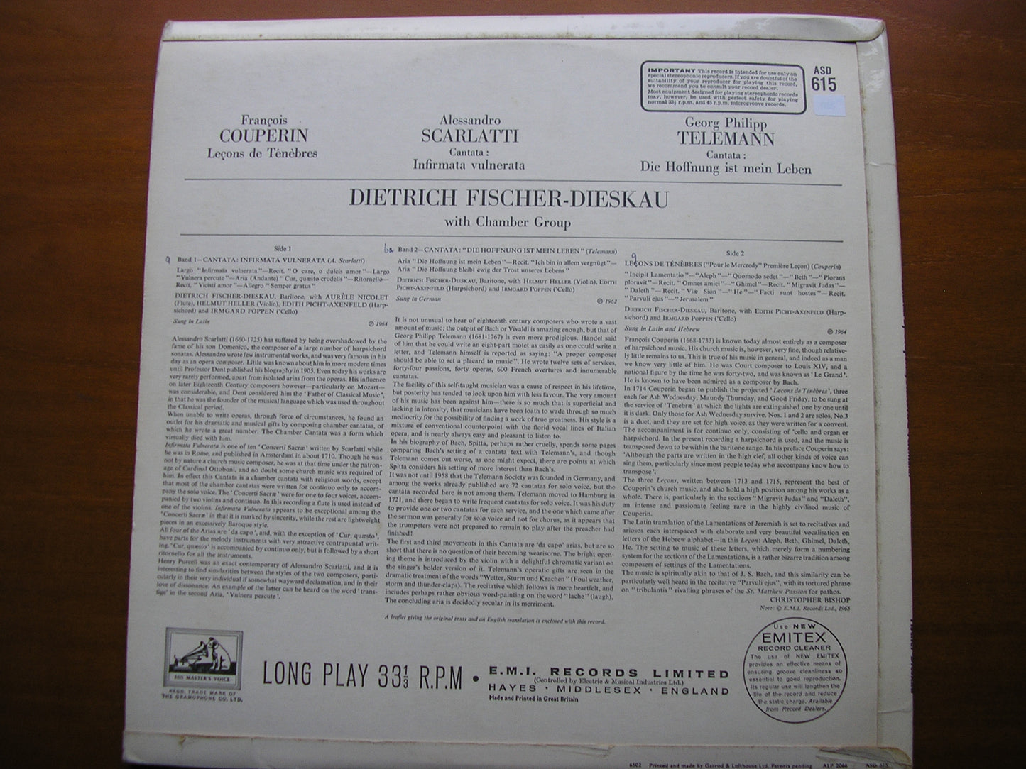 COUPERIN / SCARLATTI / TELEMANN: CANTATAS     DIETRICH FISCHER-DIESKAU / CHAMBER GROUP     ASD 615