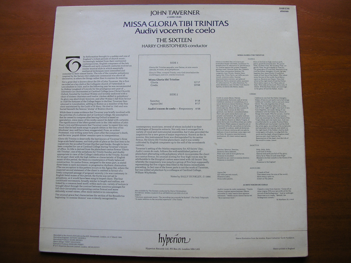 TAVERNER: MISSA GLORIA TIBI TRINITAS   THE SIXTEEN / CHRISTOPHERS   A66134