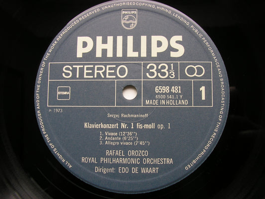 RACHMANINOV: THE FOUR PIANO CONCERTOS / RHAPSODY     OROZCO / ROYAL PHILHARMONIC / DE WAART    3LP    6747 397