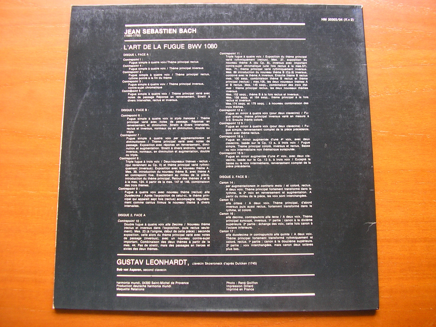 BACH: THE ART OF FUGUE    GUSTAV LEONHARDT     2 LP      HM20303 / 4
