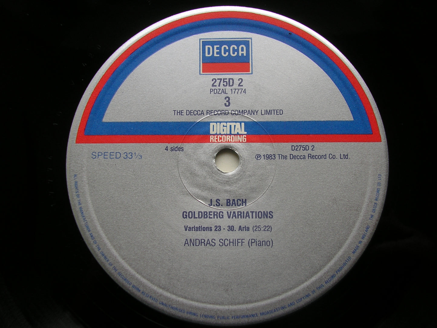 BACH: GOLDBERG VARIATIONS / FOUR DUETS / CHROMATIC FANTASY      ADRAS SCHIFF     D275D2