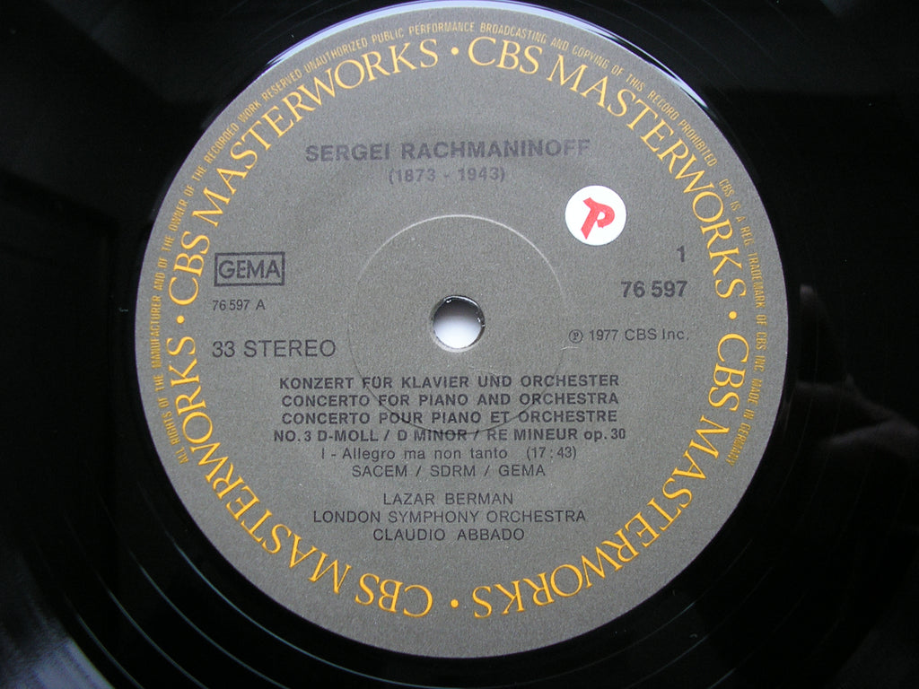 RACHMANINOV: PIANO CONCERTO No. 3 BERMAN / LONDON SYMPHONY / ABBADO 76 ...