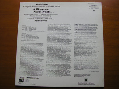 MENDELSSOHN: A MIDSUMMER NIGHT'S DREAM   WATSON / WALLIS / LSO / PREVIN       ASD 3377