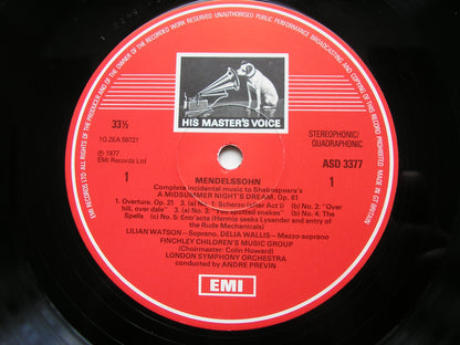 MENDELSSOHN: A MIDSUMMER NIGHT'S DREAM   WATSON / WALLIS / LSO / PREVIN       ASD 3377