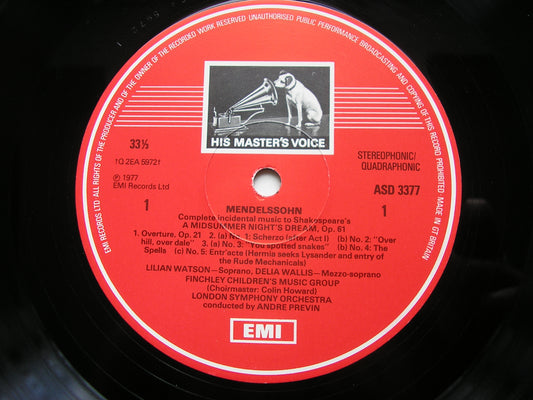 MENDELSSOHN: A MIDSUMMER NIGHT'S DREAM   WATSON / WALLIS / LSO / PREVIN       ASD 3377