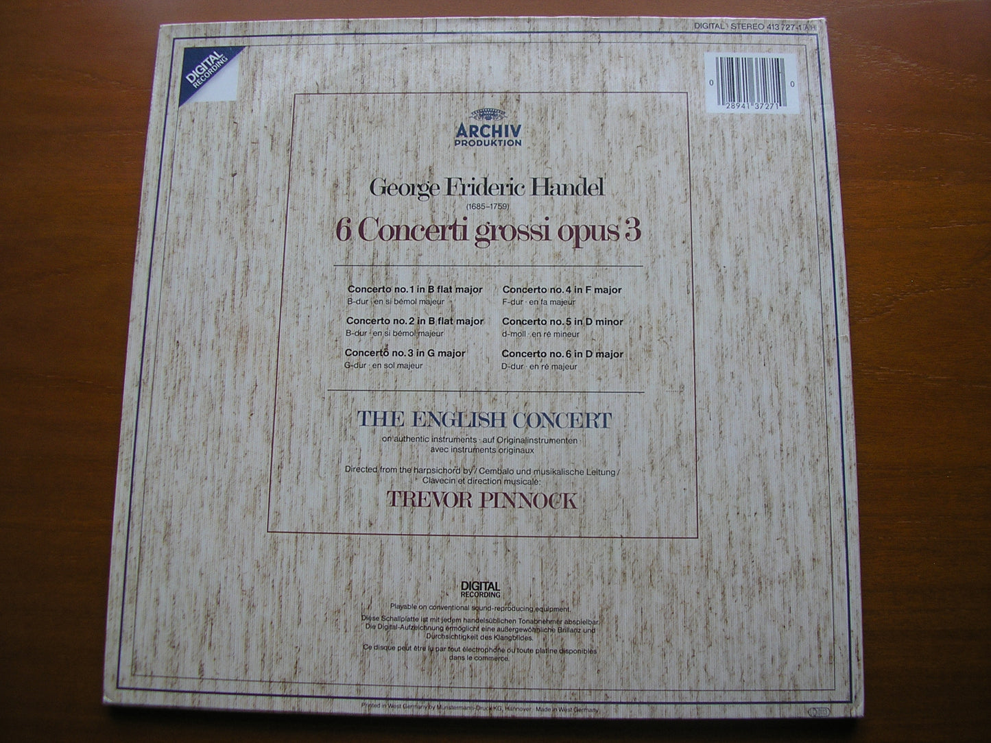HANDEL: CONCERTI GROSSI Op. 3    THE ENGLISH CONCERT / PINNOCK   413 727
