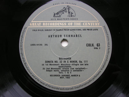 BEETHOVEN: PIANO SONATAS Nos. 31 & 32      ARTUR SCHNABEL      COLH 63