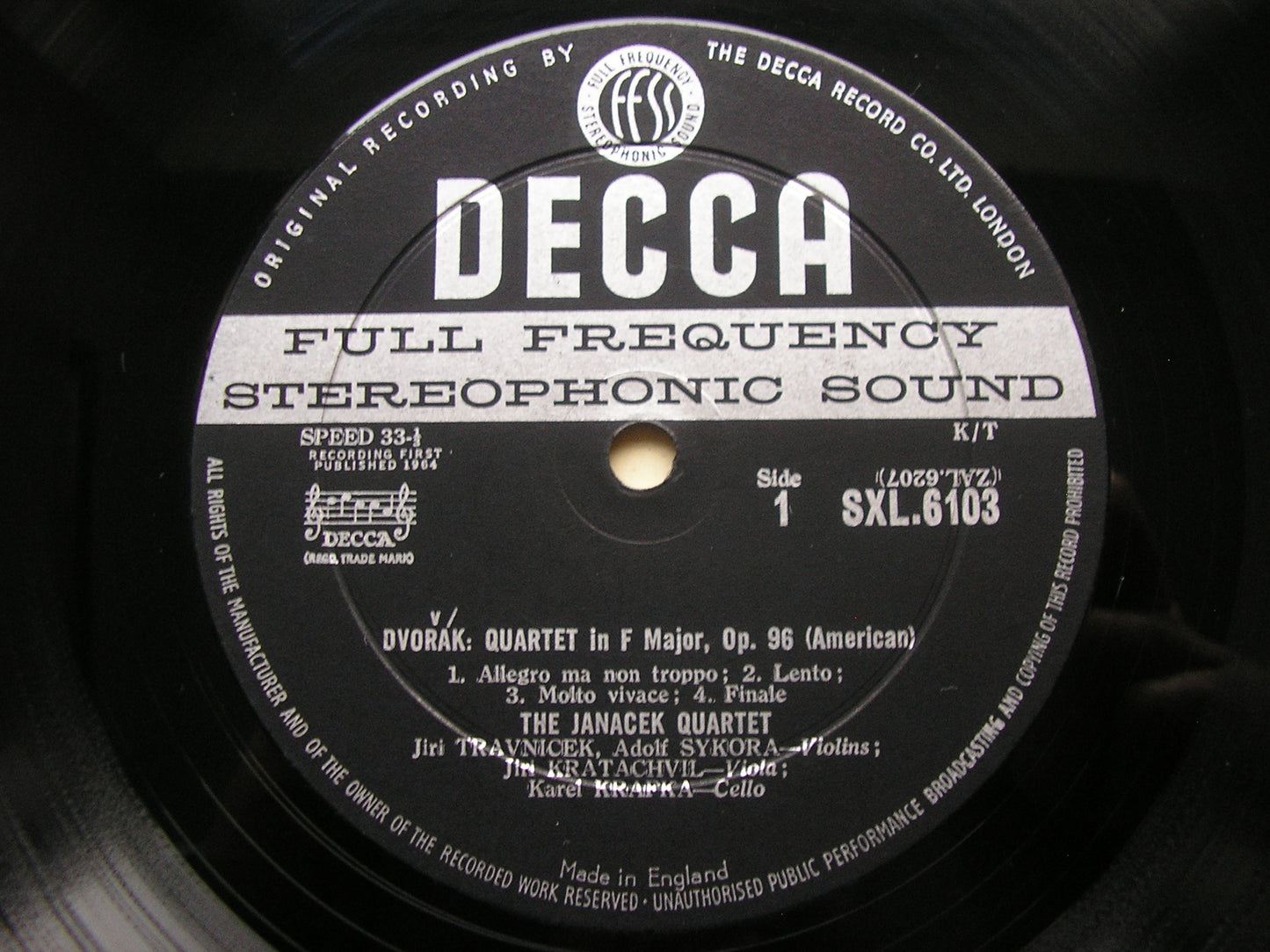 DVORAK: STRING QUARTETS in F Op. 96 'American' / in D Op. 34        THE JANACEK QUARTET      SXL 6103