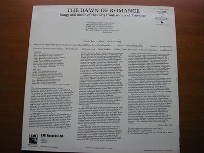 THE DAWN OF ROMANCE: SONGS & MUSIC OF THE EARLY TROUBADORS OF PROVENCE        MARTIN BEST   CSD 3785