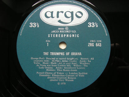 THE TRIUMPHS OF ORIANA    PURCELL CONSORT OF VOICES / LONDON CORNET & SACKBUT ENSEMBLE / ELIZABETHAN CONSORT OF VIOLS / BURGESS     ZRG 643