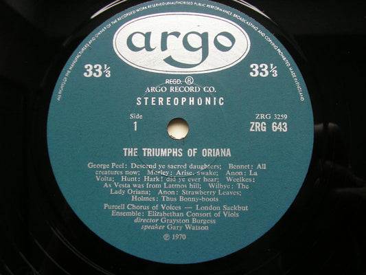 THE TRIUMPHS OF ORIANA    PURCELL CONSORT OF VOICES / LONDON CORNET & SACKBUT ENSEMBLE / ELIZABETHAN CONSORT OF VIOLS / BURGESS     ZRG 643