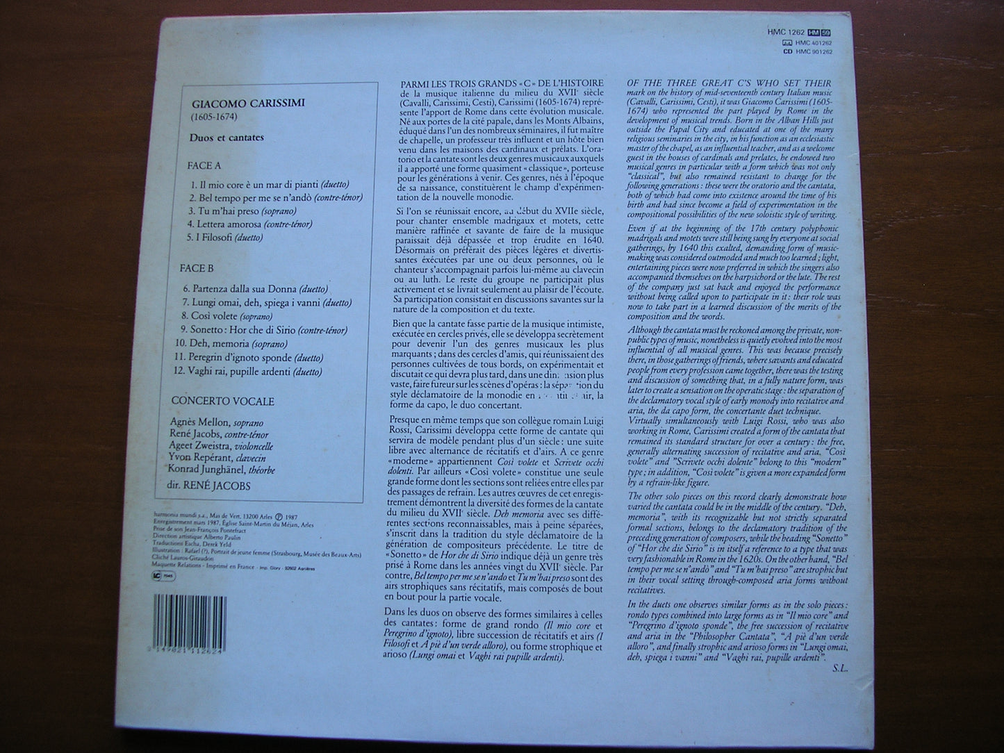 CARISSIMI: DUOS & CANTATES     MELLON / JACOBS / CONCERTO VOCALE   HMC 1262
