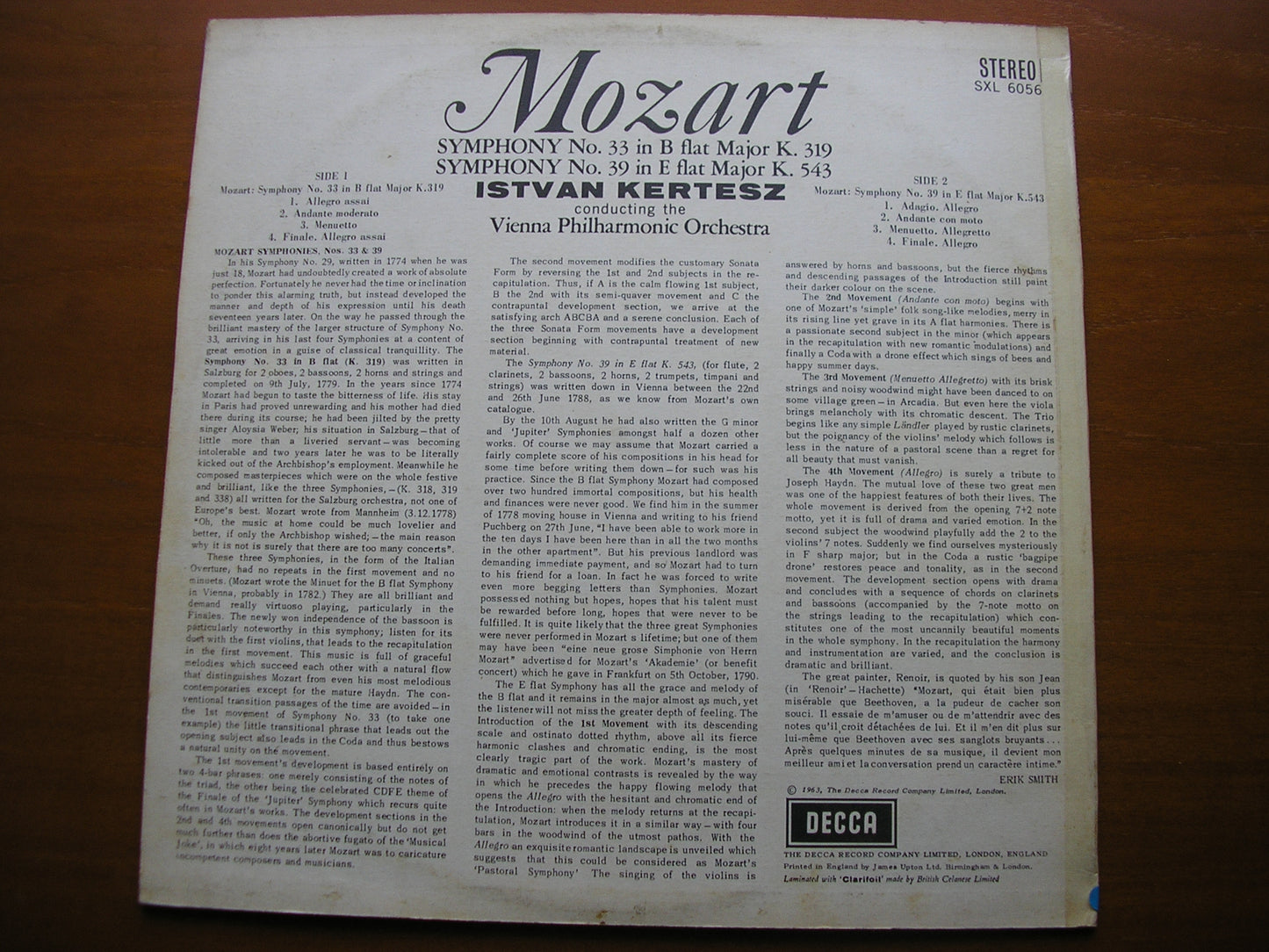MOZART: SYMPHONIES Nos. 33 & 39     ISTVAN KERTESZ / VIENNA PHILHARMONIC     SXL 6056