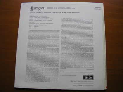 HONEGGER: SYMPHONIES Nos. 3 & 4       ANSERMET / SUISSE ROMANDE    SXL 6394