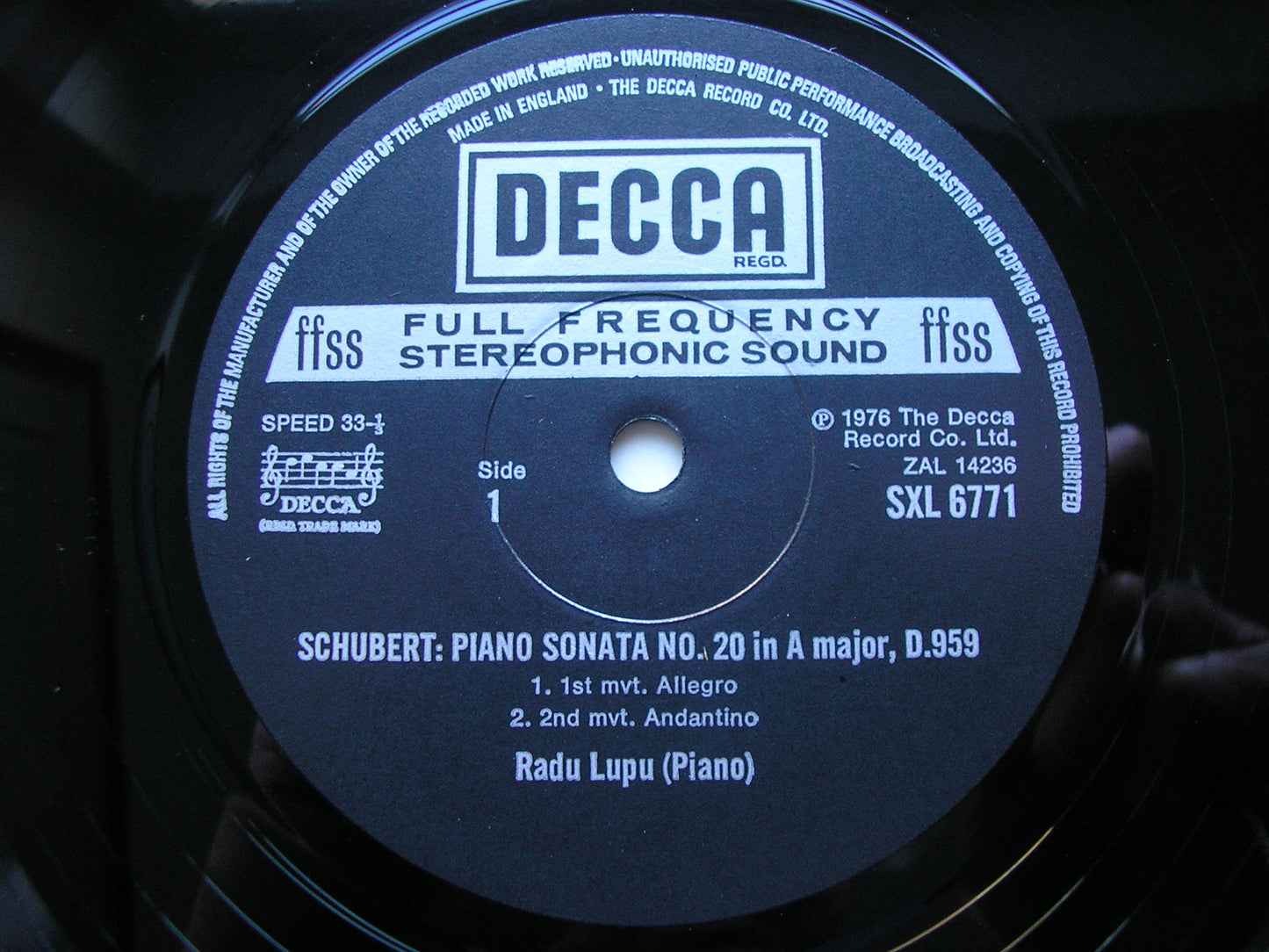 SCHUBERT: PIANO SONATAS No. 5 D.557 & No. 20 D.959      RADU LUPU      SXL 6771