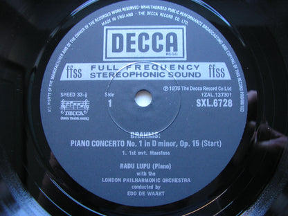BRAHMS: PIANO CONCERTO No. 1     RADU LUPU / LONDON PHILHARMONIC / EDO DE WAART     SXL 6728