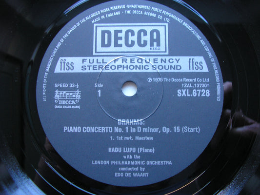 BRAHMS: PIANO CONCERTO No. 1     RADU LUPU / LONDON PHILHARMONIC / EDO DE WAART     SXL 6728