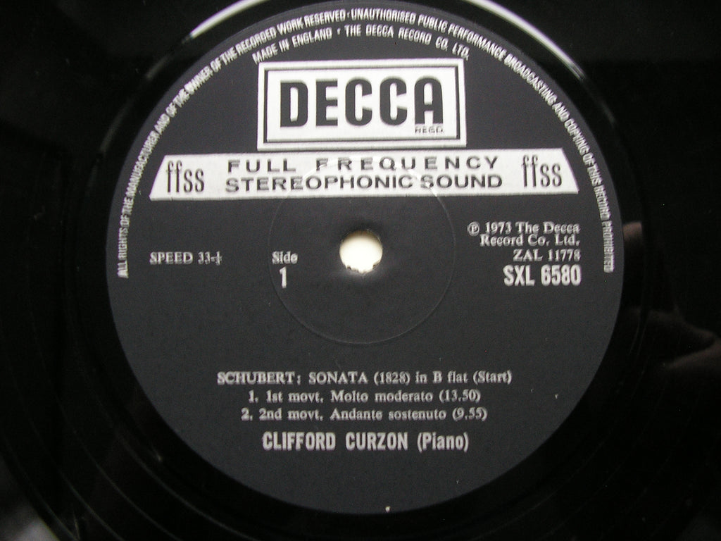 SCHUBERT: PIANO SONATA in B / IMPROMPTU IN A CLIFFORD CURZON SXL 6580 ...