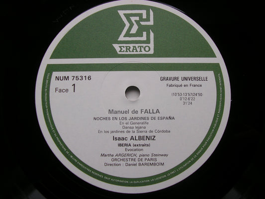 FALLA: NIGHTS IN THE GARDENS OF SPAIN / ALBENIZ: IBERIA     ARGERICH / ORCHESTRE DE PARIS / BARENBOIM     NUM 75316
