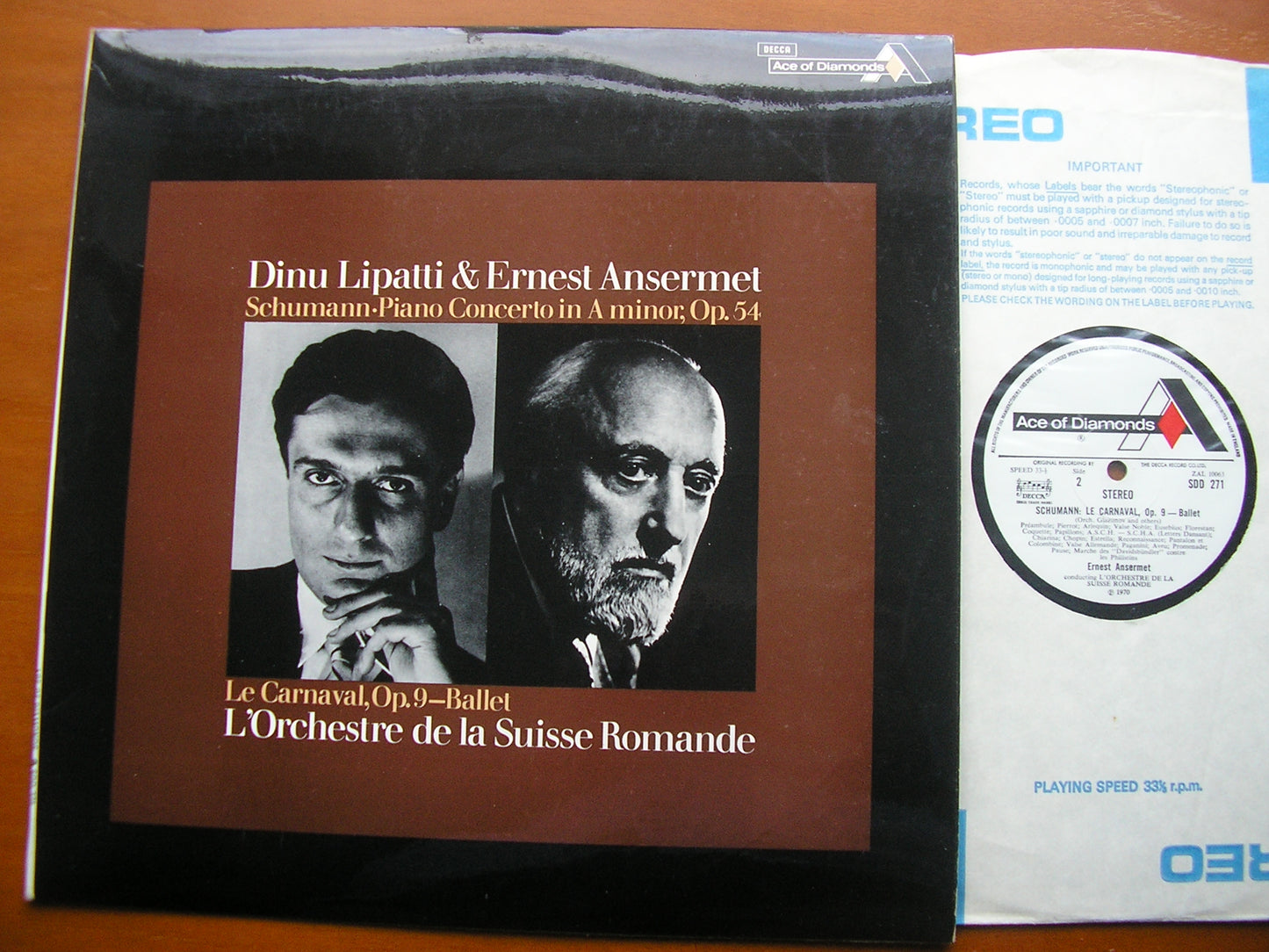 SCHUMANN: PIANO CONCERTO / LE CARNIVAL ballet music    LIPATTI / SUISSE ROMANDE / ANSERMET     SDD 271