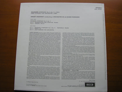 MAGNARD: SYMPHONY No. 3 / LALO: SCHERZO    ANSERMET / SUISSE ROMANDE      SXL 6395