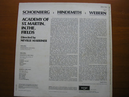 HINDEMITH: FIVE PIECES Op. 44 / SCHOENBERG: VERKLARTE NACHT / WEBERN: FIVE MOVEMENTS     MARRINER / ASMIF    ZRG 763