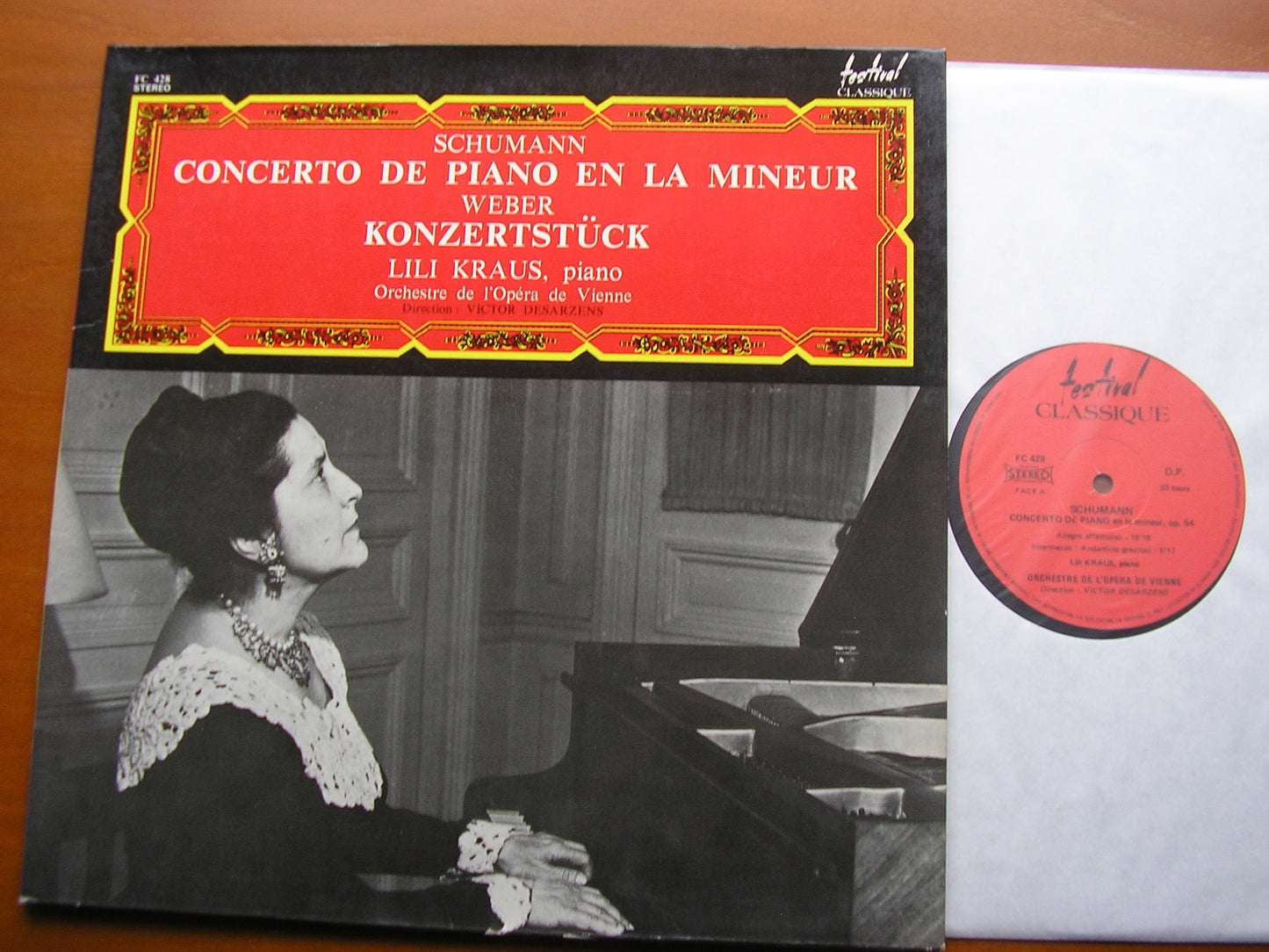 SCHUMANN: PIANO CONCERTO / WEBER: KONZERTSTUCK   LILI KRAUS / VIENNA OPERA ORCHESTRA / DESARZENS    FC 428