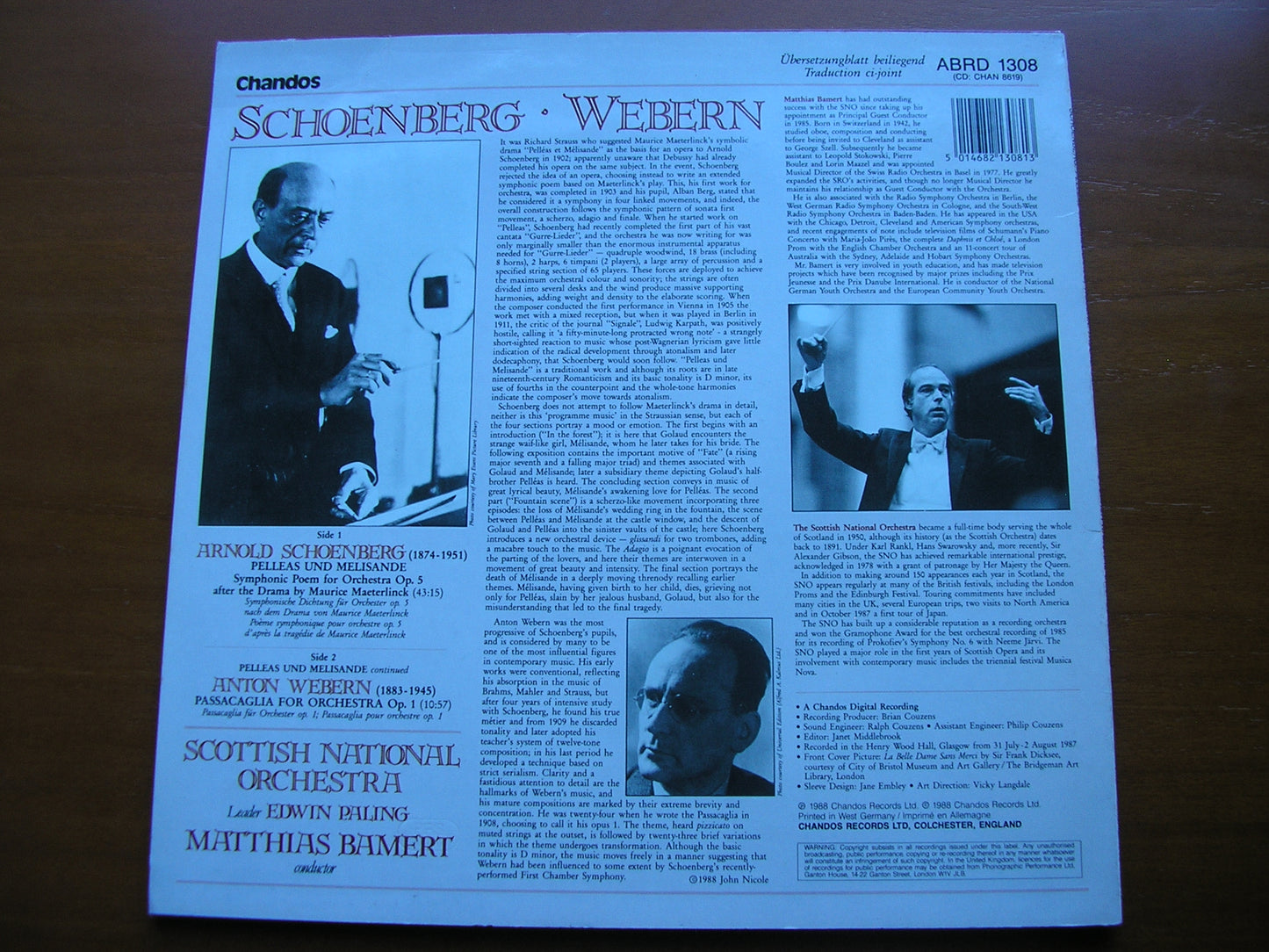 SCHOENBERG: PELLEAS & MELISANDE / WEBERN: PASSACAGLIA    BAMERT / SCOTTISH NATIONAL ORCHESTRA    ABRD 1308