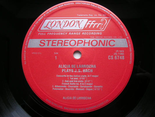 ALICIA DE LARROCHA PLAYS BACH: ITALIAN CONCERTO / FANTASIA / FRENCH SUITE No. 6 /ENGLISH SUITE No. 2      CS 6748