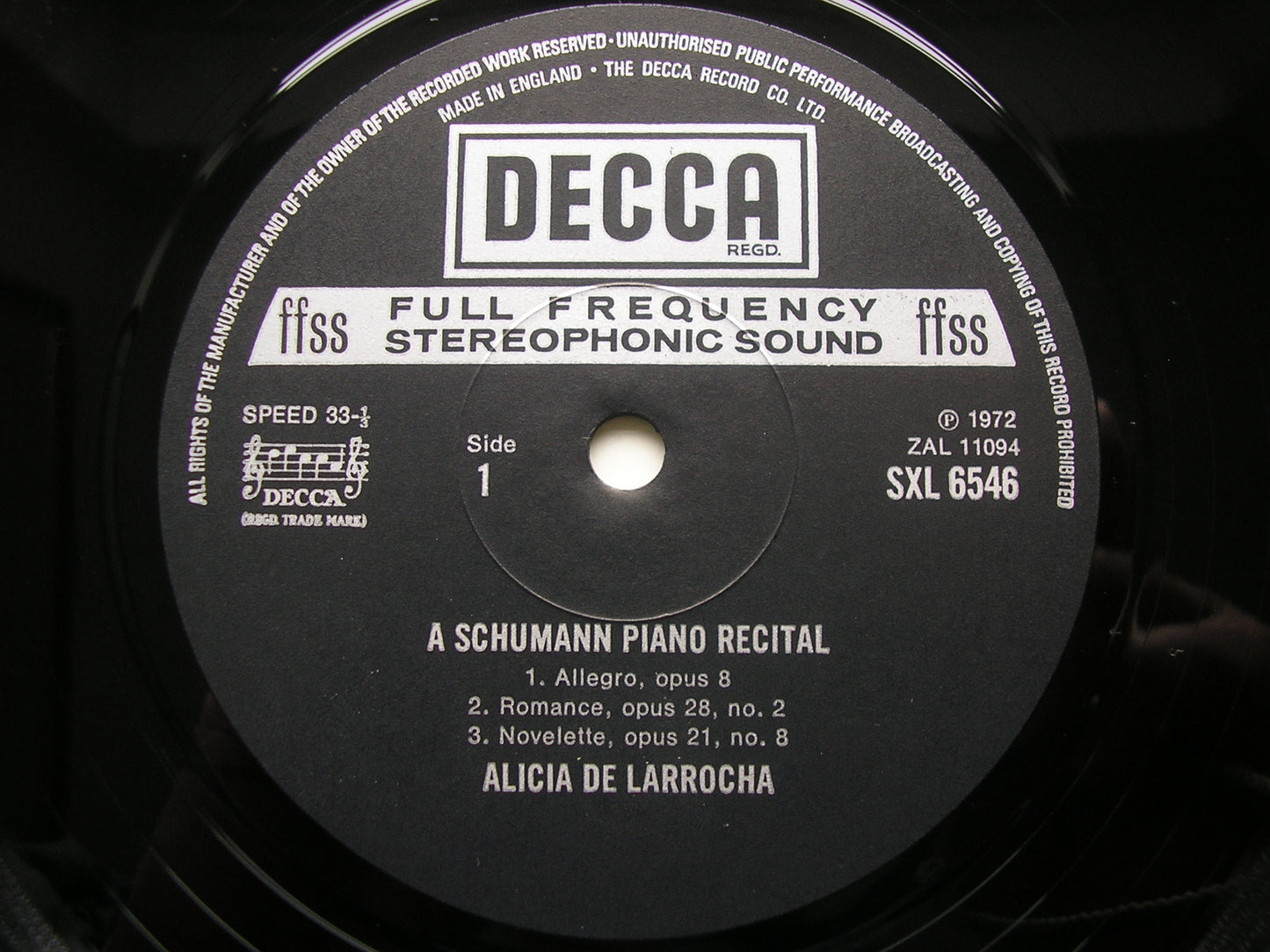SCHUMANN: KREISLERIANA / ALLEGRO Op. 8 / ROMANCE Op. 28 / NOVELETTE Op. 21     ALICIA DE LARROCHA     SXL 6546