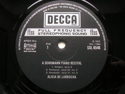 SCHUMANN: KREISLERIANA / ALLEGRO Op. 8 / ROMANCE Op. 28 / NOVELETTE Op. 21     ALICIA DE LARROCHA     SXL 6546