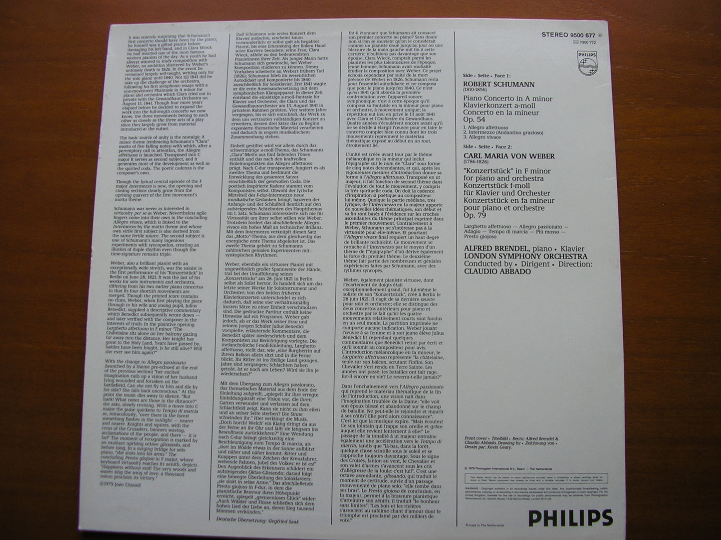 SCHUMANN: PIANO CONCERTO / WEBER: KONZERTSTUCK     BRENDEL / LONDON SYMPHONY / ABBADO    9500 677