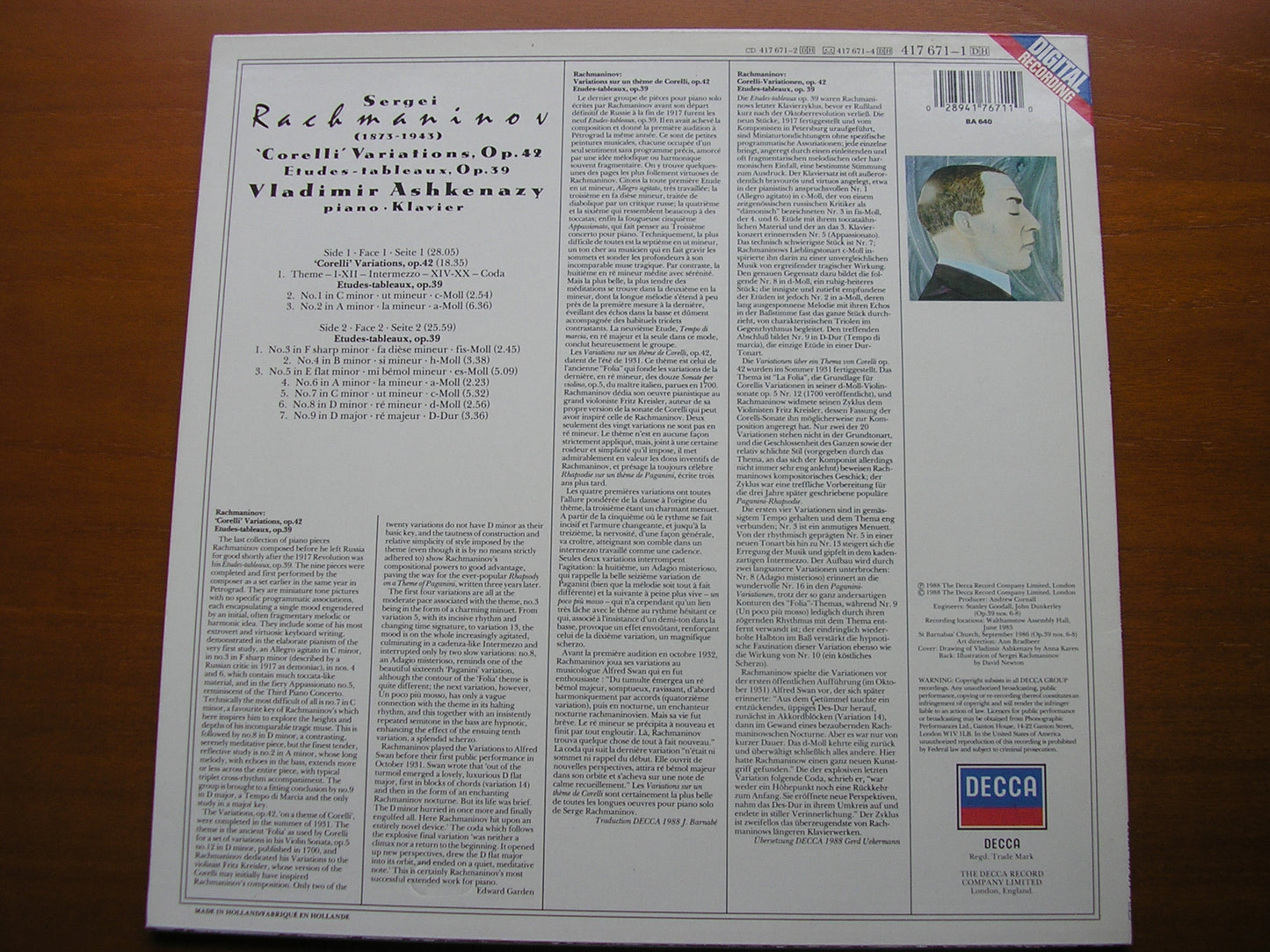 RACHMANINOV: CORELLI VARIATIONS / ETUDES-TABLEAUX Op. 39     VLADIMIR ASHKENAZY      417 671