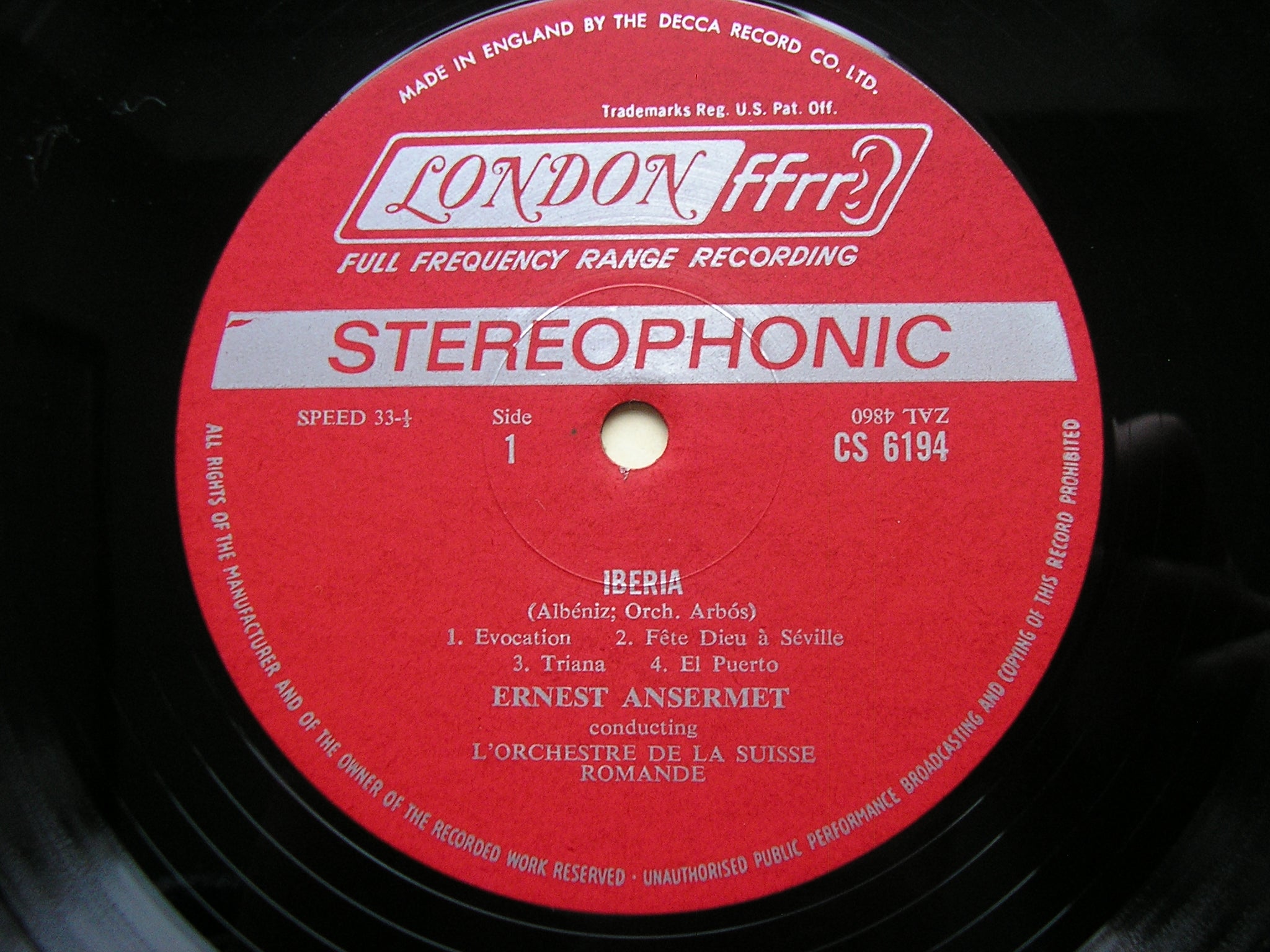 英LP Lorchestre De La Suisse Romande, Ernest Ansermet Chabrier: Espana SXL6168 DECCA /00260 Chabrier - L'Orchestre De La Suisse Romande, Ernest Ansermet