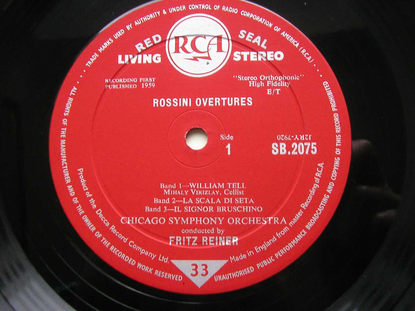 ROSSINI: OVERTURES    FRITZ REINER / CHICAGO SYMPHONY ORCHESTRA   SB 2075