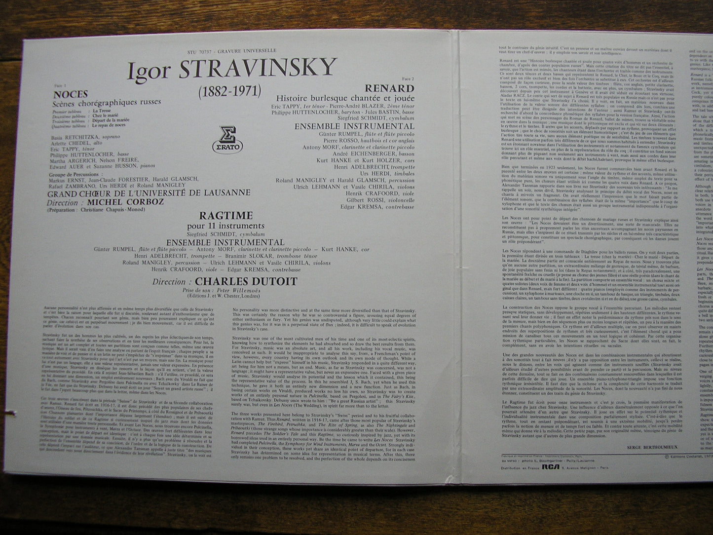STRAVINSKY: LES NOCES / RENARD / RAGTIME   DUTOIT / SOLOISTS / ENSEMBLE INSTRUMENTAL   STU 70737