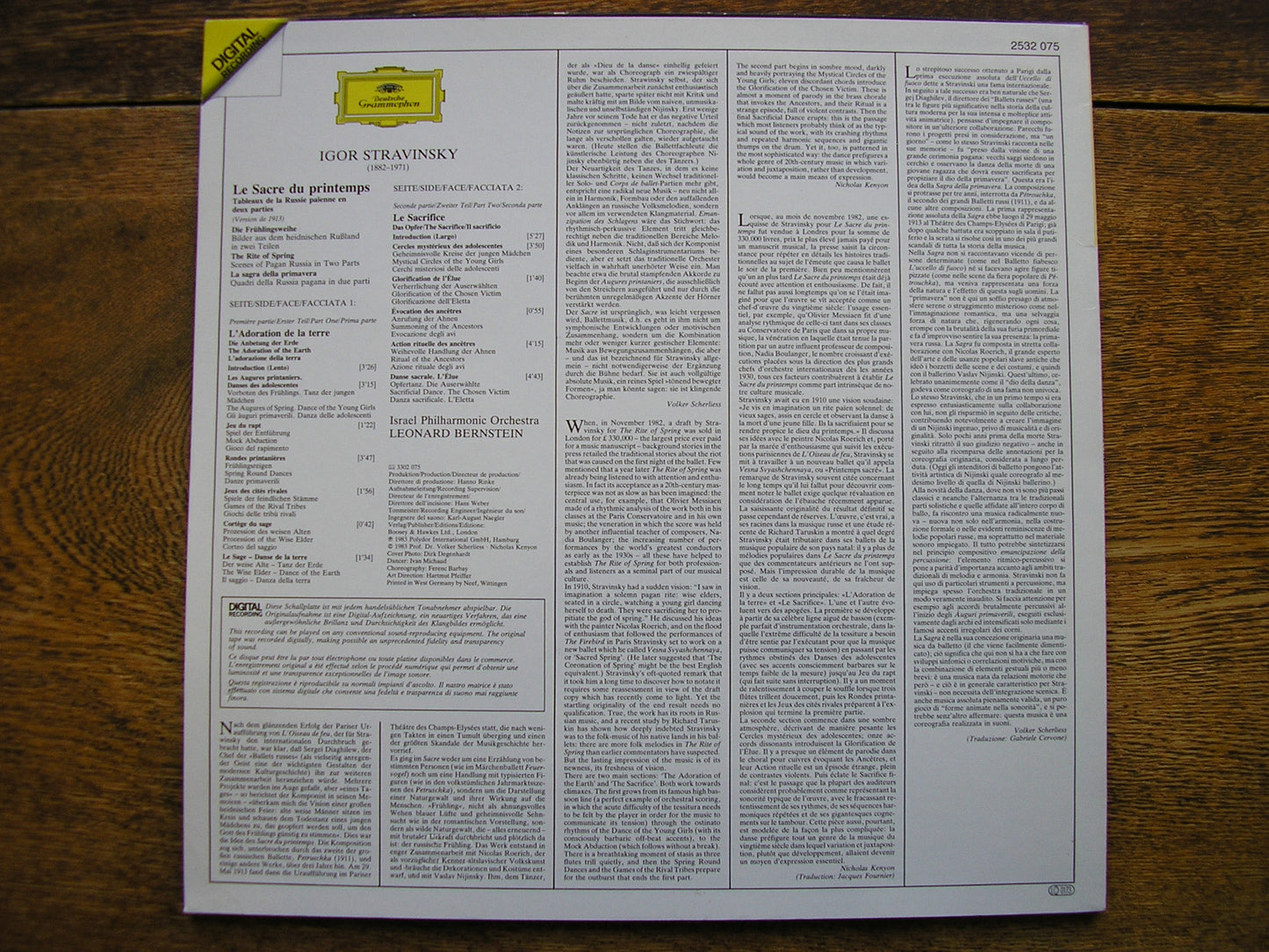 STRAVINSKY: THE RITE OF SPRING   BERNSTEIN / ISRAEL PHILHARMONIC  2532 075