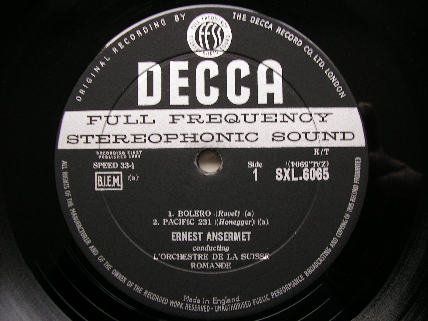 RAVEL/HONEGGER/DUKAS: ORCHESTRAL WORKS   ANSERMET / SUISSE ROMANDE   SXL 6065