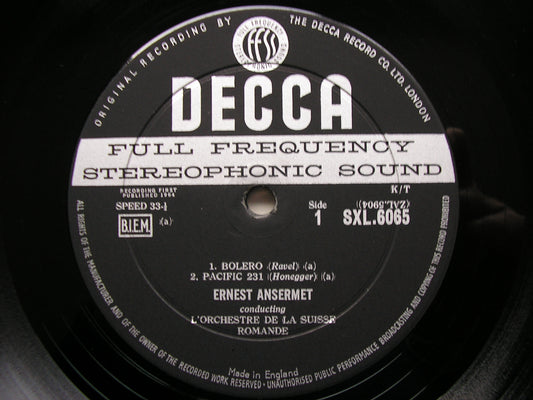 RAVEL/HONEGGER/DUKAS: ORCHESTRAL WORKS   ANSERMET / SUISSE ROMANDE   SXL 6065