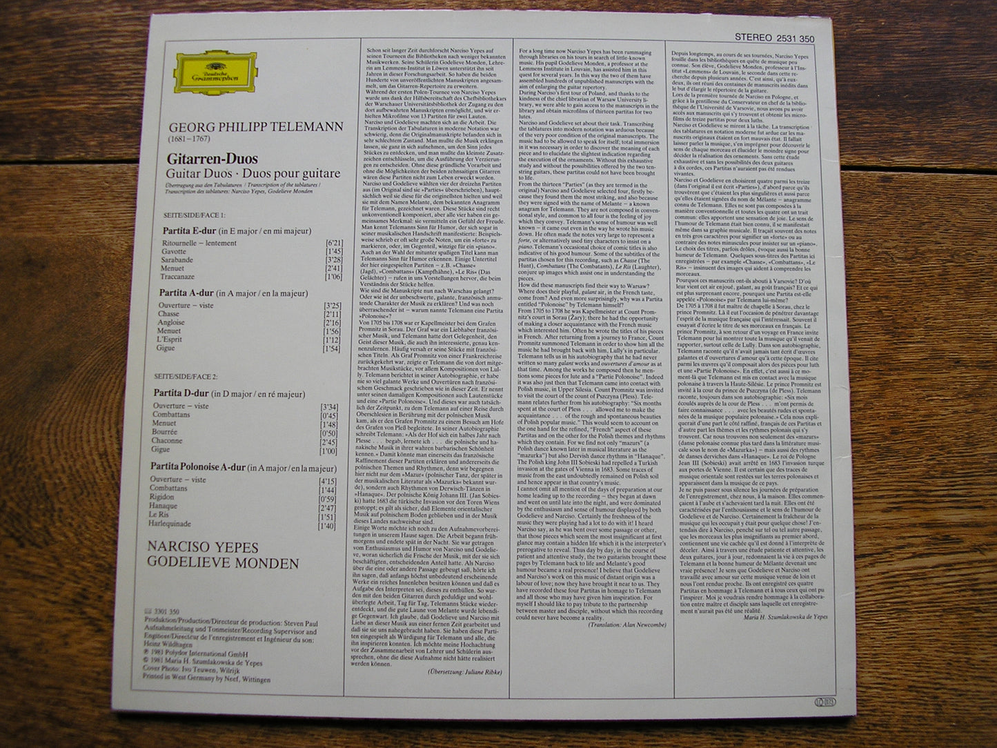 TELEMANN: GUITAR DUOS   YEPES / MONDEN   2531 350