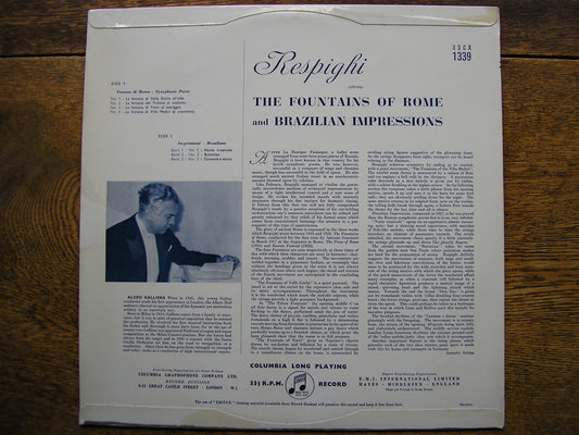 RESPIGHI: FOUNTAINS OF ROME / BRAZILIAN IMPRESSIONS   GALLIERA / PHILHARMONIA    33CX 1339