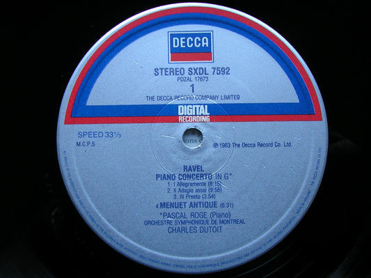 RAVEL: PIANO CONCERTOS / MENUET / UNE BARQUE   ROGE / MONTREAL SYMPHONY / DUTOIT   SXDL 7592