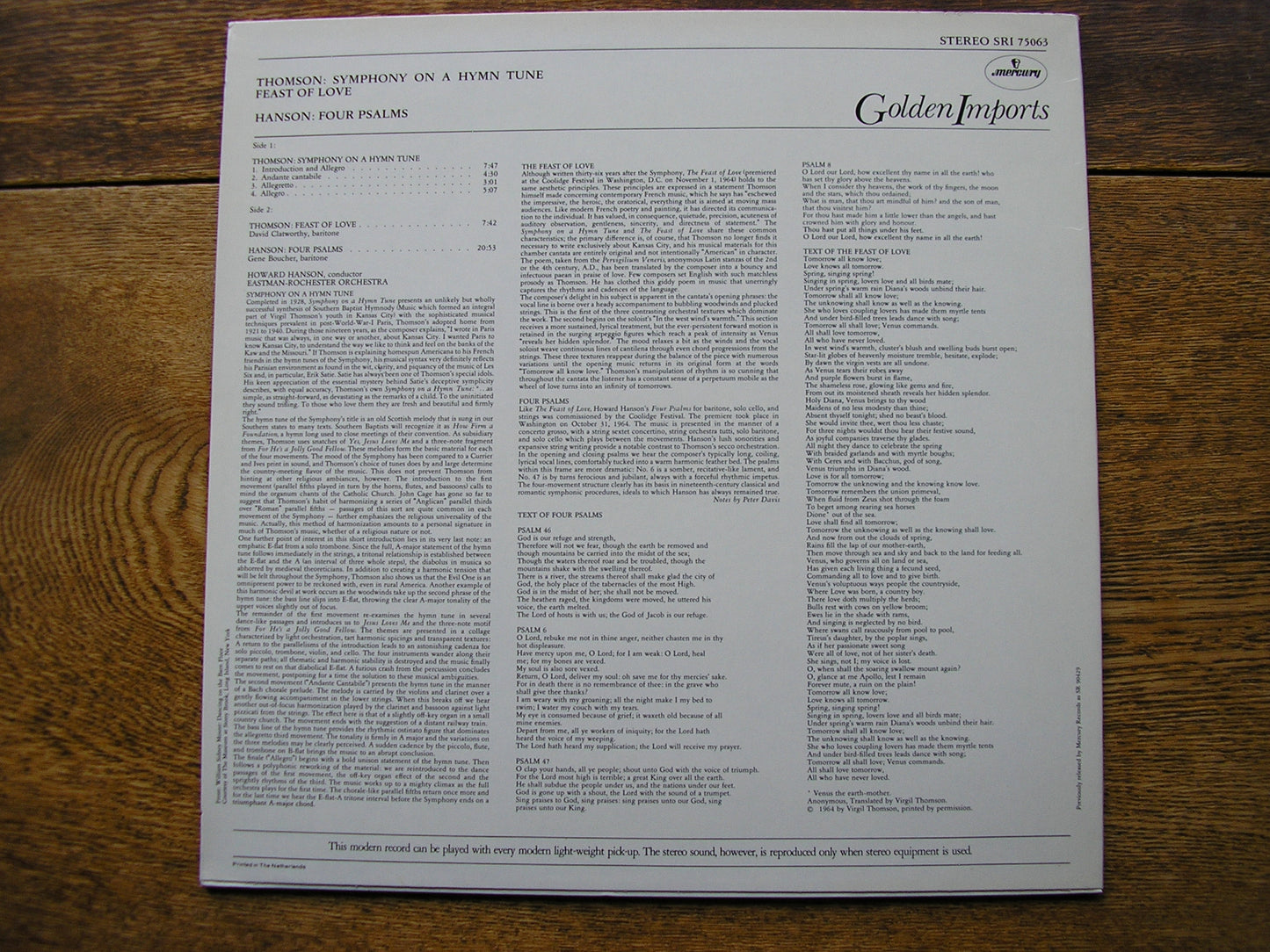 THOMSON: SYMPHONY ON A HYMN TUNE / FEAST OF LOVE  HANSON / EASTMAN - ROCHESTER  SRI 75063