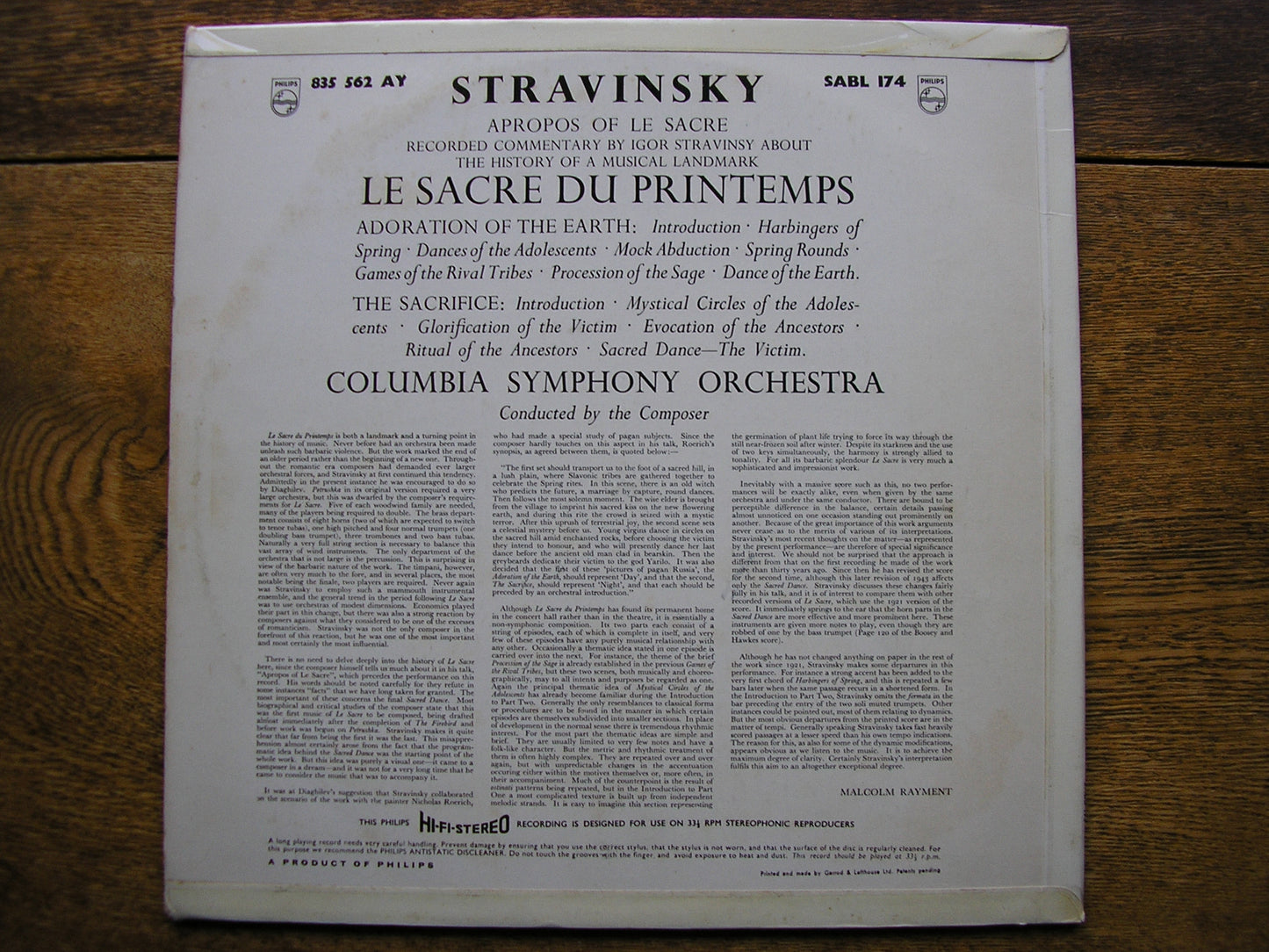 STRAVINSKY: THE RITE OF SPRING  STRAVINSKY / COLUMBIA SYMPHONY  SABL 174